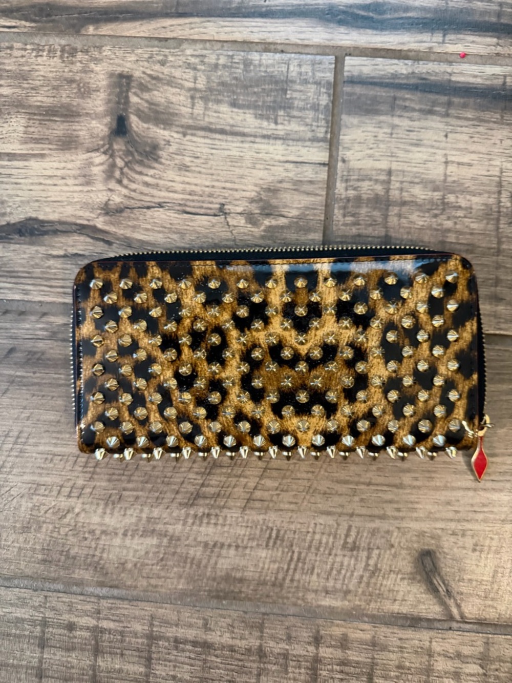 Christian Louboutin Leopard Studded Zip Wallet - Black & Gold